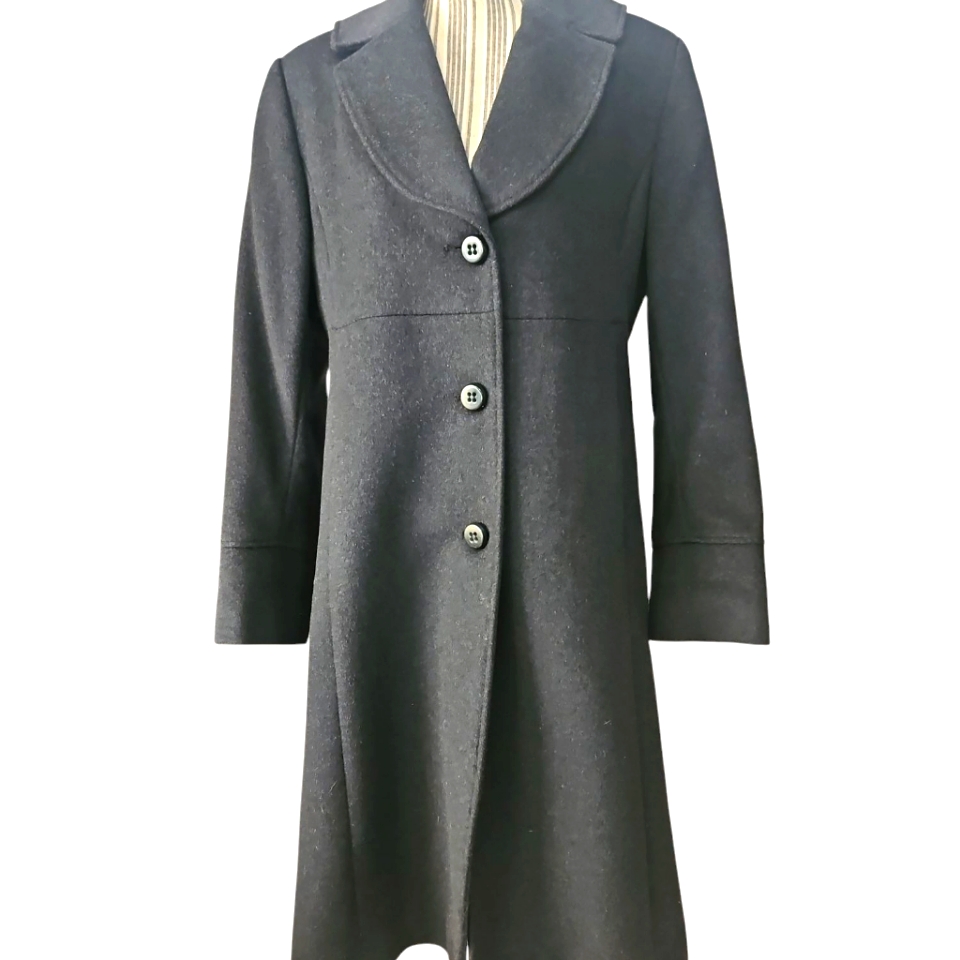 Jones New York Knee Leght Wool Chorcoal Women's Trench Coat Size 14